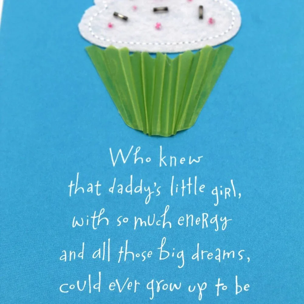 Daddy's Little Felt Cupcake Girl Happy Birthday Carlton Cards No Envelope CUTE!